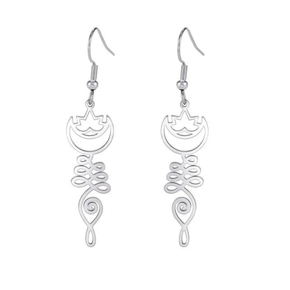 EUEAVAN Lotus Flower Unalome Pendant Earrings, Yoga Om Sanskrit Symbol, Spiritual Stainless Steel, Buddhist Amulet, Women's Jewelry, Metal Color: Style Color, Parallel Import