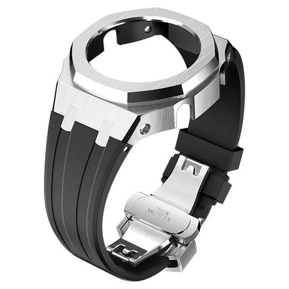 Casio Gen4 Metal Bezel Modification Kit for GA2100 with Stainless Steel Strap and Rubber Watch Case, Compatible with GEN4 GA2100/2110, Band Color: Parallel Import