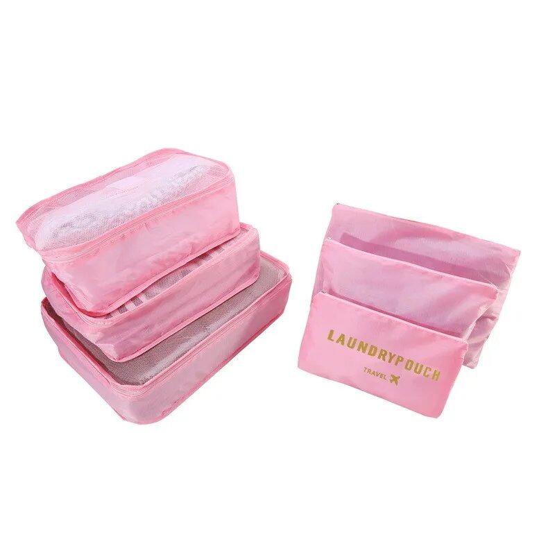 Set of 6 Travel Storage Bags for Clothes, Wardrobe, Suitcase, and Shoe Storage, Packing Cubes, Travel Organization Bags (Parallel Import)