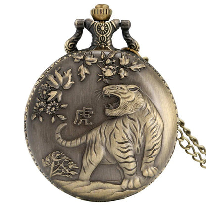 Vintage Bronze Zodiac (Rat, Ox, Tiger, Rabbit, Dragon, Snake, Horse, Sheep, Monkey, Bird, Dog, Boar) Quartz Necklace Pocket Watch, Color: Zodiac, Parallel Import