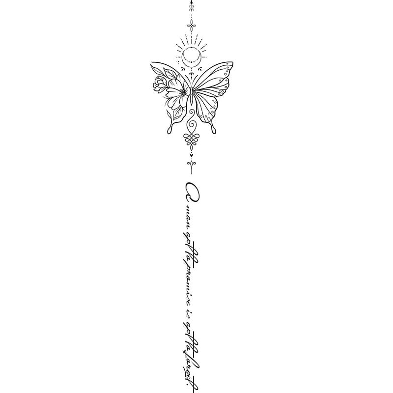 Waterproof Butterfly Spine Tattoos, Realistic Semi-Permanent Temporary Tattoos, Last 1-2 Weeks, Color: HJ00, Imported