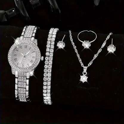 Set of 6 Women's Luxury Elegant Alloy Crystal Bracelet Quartz Watches with Glitter Stones, Gift for Women, Parallel Import