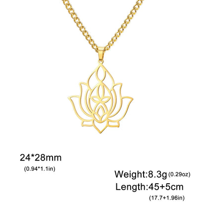 Lemegeton Lotus Necklace - Women's Yoga Flower Spiritual Stainless Steel Jewelry Vintage Pendant Necklace Accessory Gift Parallel Import