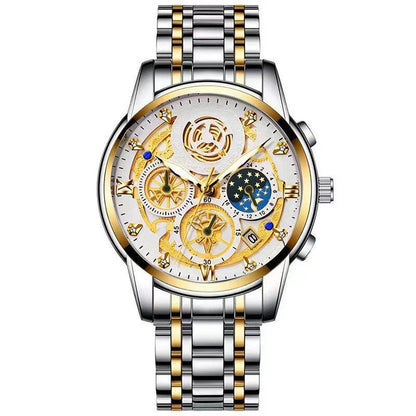 BINBOND B4010 Fashion Casual Quartz Men's Watch with Stainless Steel Strap, Luxury Dial, Luminous Display, 30M Water Resistance, Parallel Import
