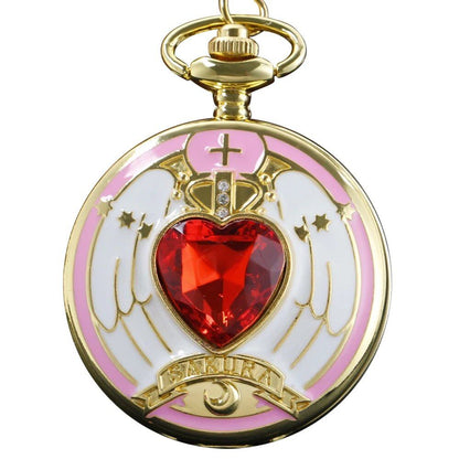 Red Love Kunta Brand Elegant Quartz Pocket Watch with Pendant Necklace, Perfect Festival Gift for Students and Men, Color: CF1276, Parallel Import