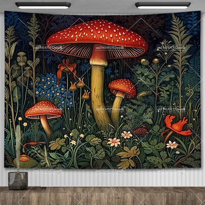 Mushroom Tapestry, Botanical Bohemian Floral, Spiritual Room Decor, Stylish Party Backdrop, Yoga Blanket for Bedroom, Size: Parallel Import