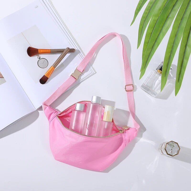 Women's Fanny Pack, Nylon Belt Bag, Stylish Waist Pouch, Lightweight, Waterproof, Multifunctional, Adjustable, with Zipper, Parallel Import