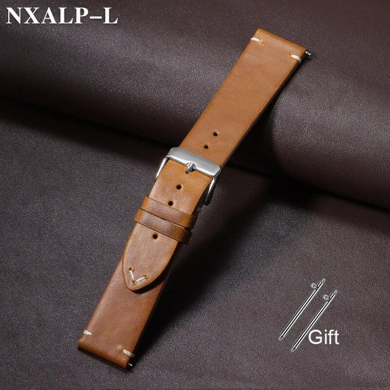 Quick-Release Calf Leather Watch Strap, 18mm, 19mm, 20mm, 21mm, 22mm, 24mm, Oil-Waxed, Cowhide Leather, Men's, Women's, Business, Wristband, Accessory, Band Color: mm, Parallel Import