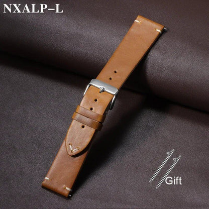 Quick-Release Calf Leather Watch Strap, 18mm, 19mm, 20mm, 21mm, 22mm, 24mm, Oil-Waxed, Cowhide Leather, Men's, Women's, Business, Wristband, Accessory, Band Color: mm, Parallel Import