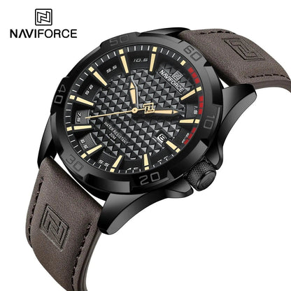 NAVIFORCE Men's Casual, Sports, Military Quartz Watch with Calendar, Leather Strap, Waterproof, Business Style, Color: 8023, Parallel Import