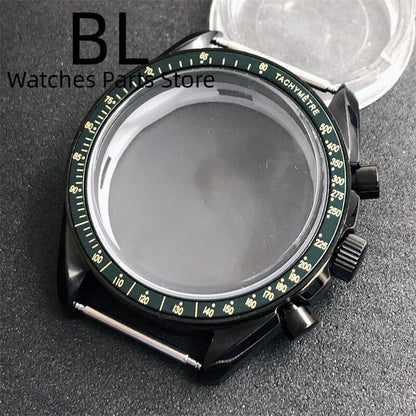 BLIGER 40mm Black PVD VK63 Watch Case with Black, Blue, Red, Green, and Silver Inserts, Acrylic Mirror, and VK63 Movement Assembly and Repair Parts; Dial Diameter: VK63 (Imported)