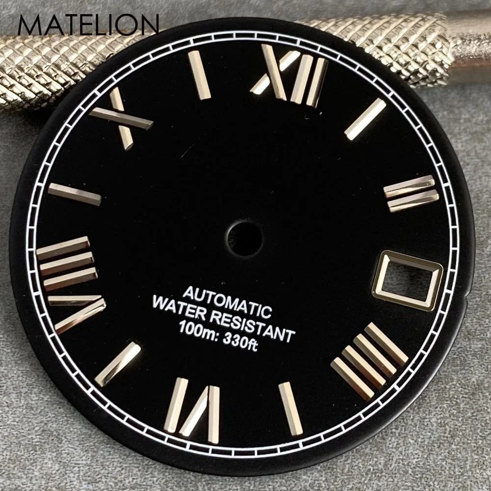 29mm Sunburst Dial Roman Dial Compatible with NH35, NH36, NH38, NH70, NH71, NH72, 4R35, and 4R36 Automatic Movement with Metallic Markers and DJ Hands (Parallel Import)