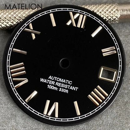 29mm Sunburst Dial Roman Dial Compatible with NH35, NH36, NH38, NH70, NH71, NH72, 4R35, and 4R36 Automatic Movement with Metallic Markers and DJ Hands (Parallel Import)
