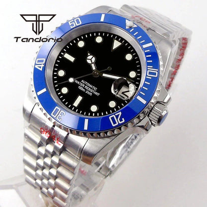 Tandorio NH35A Date Stainless Steel 40mm Diver Automatic Men's Watch with Sapphire Crystal, Rotating Bezel, Luminous Mechanical Watch, Color: Parallel Import