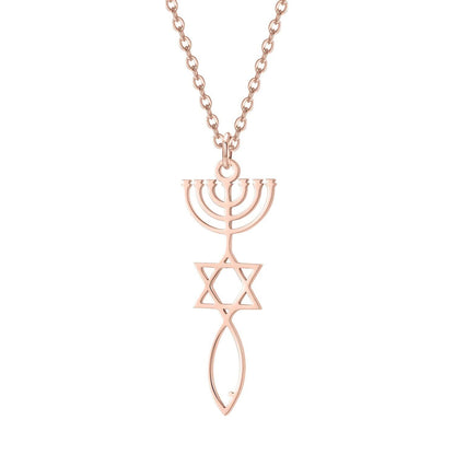 Custom Messianic Seal Menorah Necklace - Spiritual and Religious Jewelry for Women, Stainless Steel Star of David Pendant, Main Stone Color: Customizable; Parallel Import