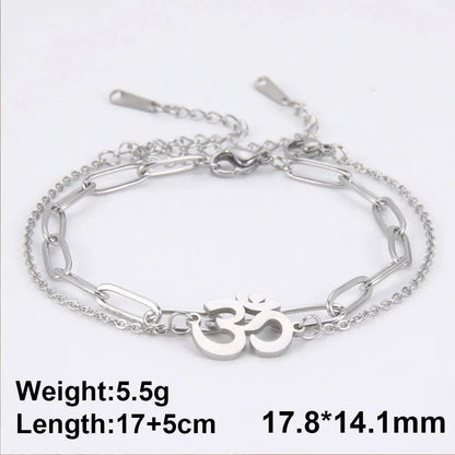 Dawapara Om Sanskrit Symbol Anklet Bracelet, Hindu Yoga Ankle Chain Bracelet, Stainless Steel, Spiritual Jewelry, 100cm, Parallel Import
