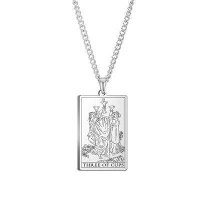 Dawapara Cups Tarot Card Link Chain Pendant Necklace, Vintage Amulet Necklace for Men and Women, Stainless Steel, Parallel Import