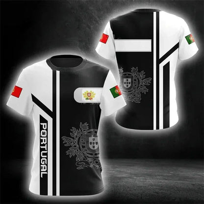 3D Printed Portuguese Flag T-Shirt with Portuguese Emblem and Spiritual Totem, Men's Short Sleeve Cool T-Shirt, Streetwear, Size: Parallel Import