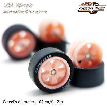 1/64 Scale Rubber Tire Wheels with FUCHS Refit Parts for Diecast Model Cars, Hot Wheels, Matchbox, Tomica, D:11mm, 1 Set, Parallel Import