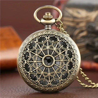 Vintage Pocket Watch Pendant Necklace - Hollow Gear Wheel Design Bronze Quartz Watch, Casual Clock, Stylish Keepsake Gift, Parallel Import