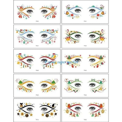 090B Christmas Face Tattoos, 10-Piece Set, Waterproof and Sweat-Resistant, Skin-Friendly, Temporary Tattoo Stickers for Festivals, Color: Series; Ships from: Parallel Import
