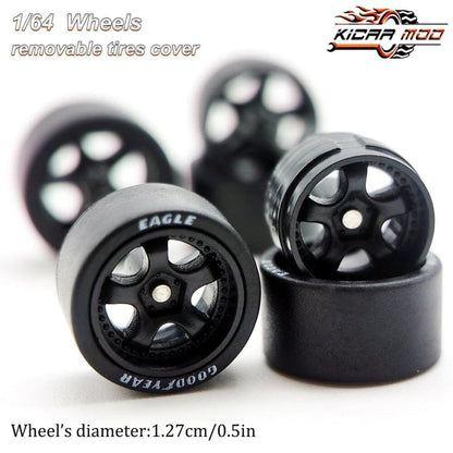 1/64 Scale Work S1 Rubber Tire Wheels, Large Size, Diecast Model Car Modification Parts for Hot Wheels, Matchbox, and Tomica, D:13mm, 1 Set, Parallel Import