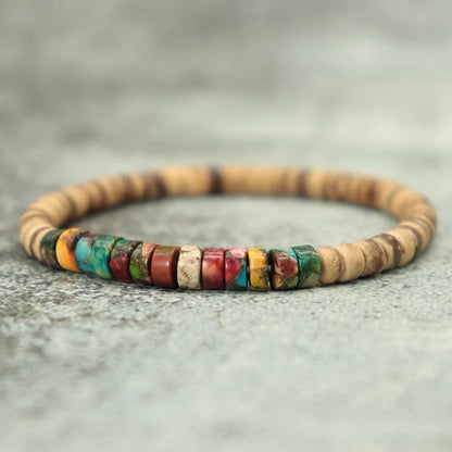 Men's Handmade Coconut Bead Bracelet, Natural Materials, Meditation Jewelry, Grade A Shell Bracelet, Perfect for Beach, Surfing, Cycling, and Joyous. Length: 19.5cm (7.7 inches); Metal Color: Parallel Import.