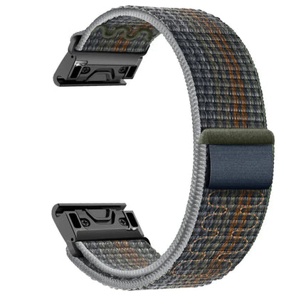 Compatible with Garmin Fenix 7X, 7 Pro, 6X, 6, 5X, 5Plus, Tactics 7, Forerunner 965, 955, and Enduro 2. 22mm/26mm nylon loop band with quick-fit strap. Band color: mm. Ships from: Parallel import.
