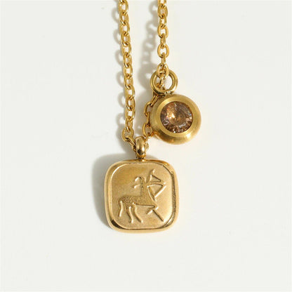 Titanium steel classic necklace with December birthstone pendant and 12 zodiac signs high collar neck chain, 18K gold infurness, 40cm length; Metal Color: ; Ships from: Parallel import