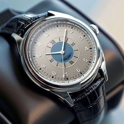 Top Brand Men's Waterproof Quartz Watch with Leather Strap for Business Wear, New Arrival, Handsome, Silver, Parallel Import