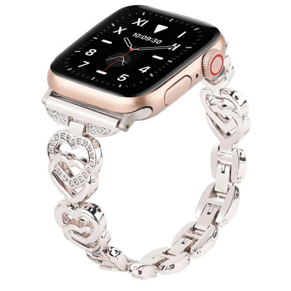 アップルウォッチ用ダイヤモンドハートストラップ 40mm 44mm 38mm 45mm 41mm 49mm 42mm メタルブレスレット iWatch シリーズ SE 7 6 3 5 Ultra 2 8 9対応 バンドカラー：mm 並行輸入品