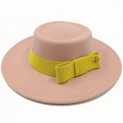 Winter Bowtie Fedora Hat with Textured Surface, Flat Top, and Elastic Band. Red. Men's and Women's Jazz Hat. Sizes: 56-58cm. Ships from: Parallel Import.