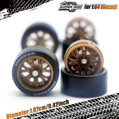 1/64 Scale Diecast Model Car BBS LM-R Re-Fighting Parts Wheel Set with Rubber Tires (D:11mm) - Compatible with Hot Wheels, Matchbox, and Tomica - Parallel Import
