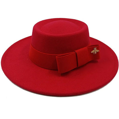 Winter Bowtie Fedora Hat with Textured Surface, Flat Top, and Elastic Band. Red. Men's and Women's Jazz Hat. Sizes: 56-58cm. Ships from: Parallel Import.