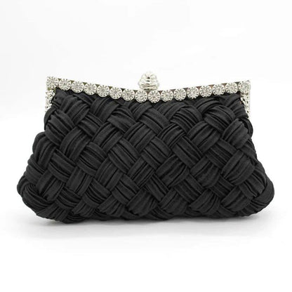 Satin Woven Diamond Clutch - Red Crossbody Banquet Bag with Luxurious Embellishments, Women's Rhinestone Handbag, Rhinestone Purse, Parallel Import