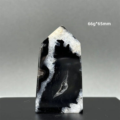 Natural Black Agate Gid Obelisk Wand for Healing, Aura, Meditation, Spiritual Energy, Feng Shui, Altar, Home Decor, Ornaments, Color: Parallel Import