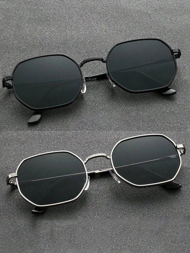 1/2-Piece Unisex Geometric Metal Frame Eyeglasses, Stylish Design for Outdoor Activities, Travel, Driving, and Everyday Life. Lens Color: FPM9829 - Parallel Import
