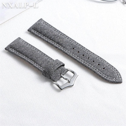 Denim, Canvas, Nylon Watch Strap, 18mm, 20mm, 22mm Leather Watch Band, Compatible with Seiko and Omega Watches, Bracelet, Smartwatch Wristband, Accessories, Band Color: mm, Parallel Import