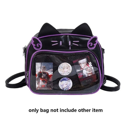 ジッパーバッグ かわいい猫 イタバッグ PUコットンドールバッグ 透明ポケット付き 財布 アイドルグッズ収納 おしゃれリュック キッズ  並行輸入品