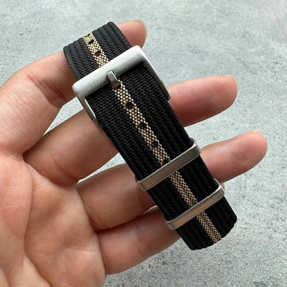 Fashion sports watch band in black, yellow, and gray. Ribbed nylon strap compatible with Blancpain, Omega, and Swatch models. Band color: mm. Ships from: Parallel import.