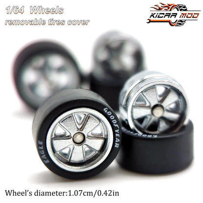 1/64 Scale Rubber Tire Wheels with FUCHS Refit Parts for Diecast Model Cars, Hot Wheels, Matchbox, Tomica, D:11mm, 1 Set, Parallel Import