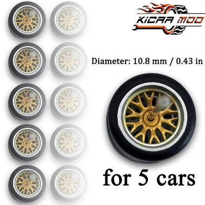 1/64 Scale Wheels with Fixed Rubber Tires, Branch Spokes, Refit Parts for Toy Models and Diecast Cars, Compatible with Hot Wheels (5 Sets for 5 Cars), Color: MMW, Parallel Import
