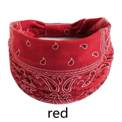 New Boho Floral Print Wide Headband with Vintage Knot Elastic Turban Headwrap for Women and Girls, Cotton Soft Bandana Hair Accessory, Parallel Import
