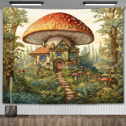 Mushroom Tapestry, Botanical Bohemian Floral, Spiritual Room Decor, Stylish Party Backdrop, Yoga Blanket for Bedroom, Size: Parallel Import