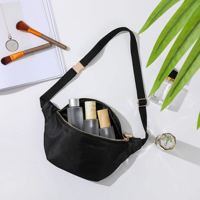 Women's Fanny Pack, Nylon Belt Bag, Stylish Waist Pouch, Lightweight, Waterproof, Multifunctional, Adjustable, with Zipper, Parallel Import