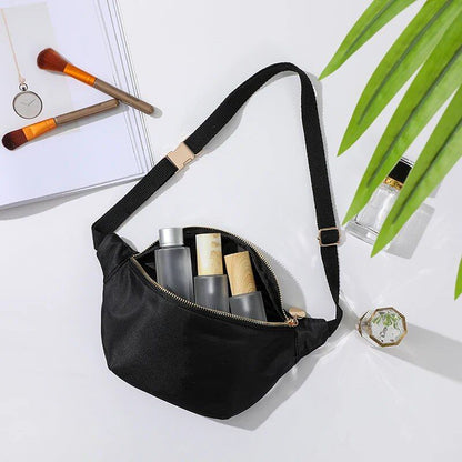 Women's Fanny Pack, Nylon Belt Bag, Stylish Waist Pouch, Lightweight, Waterproof, Multifunctional, Adjustable, with Zipper, Parallel Import