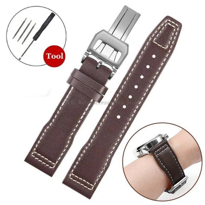 IWC Pilot's Mark 327004/377714 Genuine Leather Strap, Cowhide Leather, Smartwatch Wristband with Folding Buckle, Women's/Men's Bracelet, 20/21/22mm Band Color: mm, Parallel Import