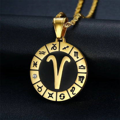 Leo 12 Zodiac Sign Necklace, Birthday Gift, Gold-Colored Stainless Steel Amulet Pendant, Zodiac Sign Jewelry, Wholesale, Parallel Import
