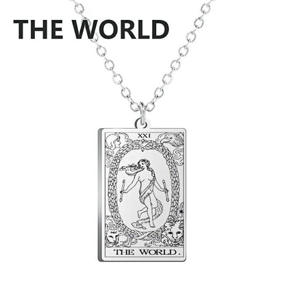 Stainless Steel Classic Tarot Card Pendant Necklace, Major Arcana, Gypsy Tarot, Divination Necklace, Jewelry, Mother's Day Gift, Parallel Import