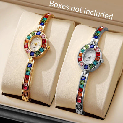 1 Women's Retro-Style Quartz Watch with Elegant Colorful Diamond-Set Dial, Compact Watch, Holiday Gift, Parallel Import